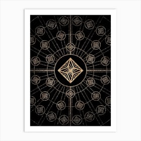 Geometric Glyph Radial Array in Glitter Gold on Black n.0453 Art Print