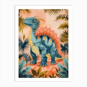 Blue Coral Pastel Watercolour Pachycephalosaurus Dinosaur Art Print