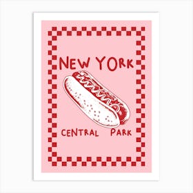 New York City Hot Dog | Pink and Red Food Poster Art Print