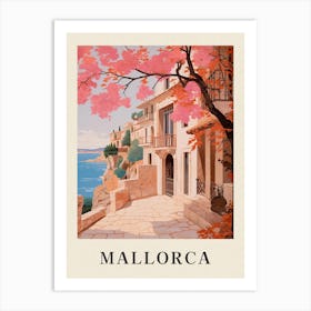 Mallorca Spain 2 Vintage Pink Travel Illustration Poster Art Print