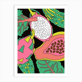Okinawa Exotic Goya, bitter melon, papaya, Karela, dragonfruit, pavakkai Vegetables Green And Pink (papaya, dragonfruit, goya, Malay, Tamil, Tagalog) Art Print
