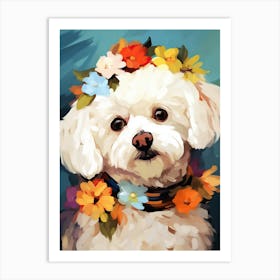 Bichon Frise Portrait With A Flower Crown, Matisse Painting Style 3 Art Print