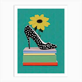 High Heel On Books and Flower Art Print