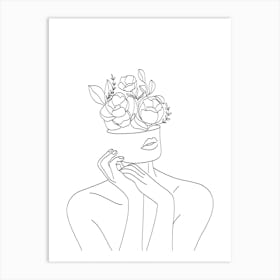 Woman With Flowers Line art Art Print