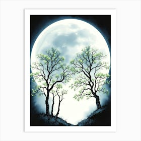 Full Moon With Trees Art Print