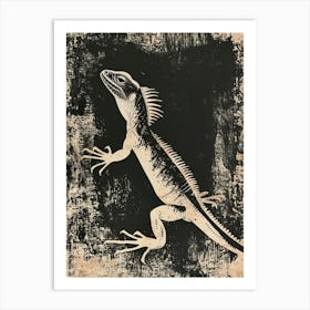 Black Cuban Iguana Block Print 1 Art Print