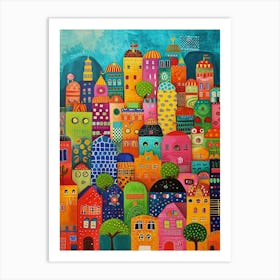 Colourful Kitsch Cityscape 1 Art Print