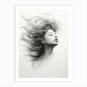 Wavy Hair Fine Line Face 2 Art Print