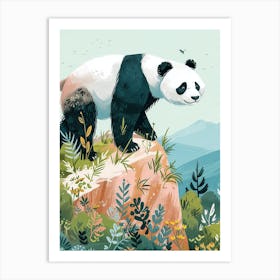 Giant Panda Walking On A Mountrain Storybook Illustration 2 Art Print