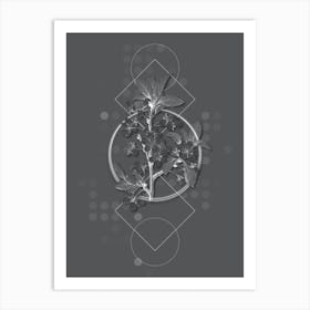 Vintage White Plum Flower Botanical with Line Motif and Dot Pattern in Ghost Gray n.0089 Art Print