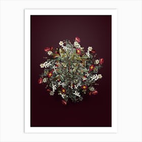 Vintage Honeyberry Flower Wreath on Wine Red n.1622 Art Print