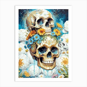 Surrealist Floral Skull Painting (40) Art Print