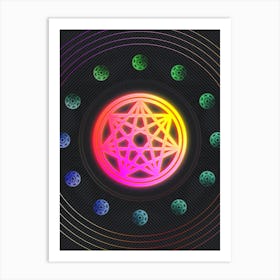 Neon Geometric Glyph in Pink and Yellow Circle Array on Black n.0092 Art Print