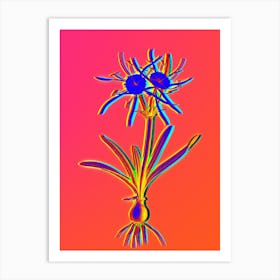 Neon Streambank Spiderlily Botanical in Hot Pink and Electric Blue n.0261 Art Print