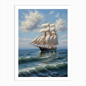 Sailing ship on the sea, oil painting 4 Art Print