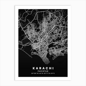 Karachi Pakistan Black Map Art Print