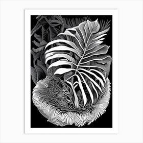 Bird S Nest 1 Fern Linocut Art Print