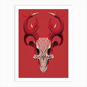 Animal Skull Red 1 Line Drawing Art Print