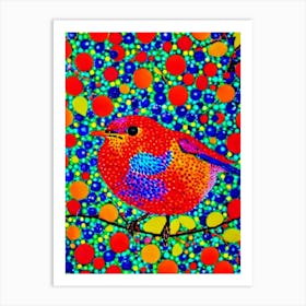 Robin 2 Yayoi Kusama Style Illustration Bird Art Print