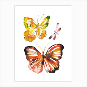 Butterfly Dragonfly Watercolour Art Print