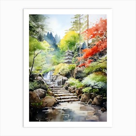 Portland Japanese Garden Usa Watercolour 2  Art Print