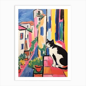 Painting Of A Cat In Genoa Italy 2 Art Print