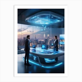 A Futuristic Tech Support Management Office Utilizing Ai And Cloud Solutions Holographic Projection (1) Art Print