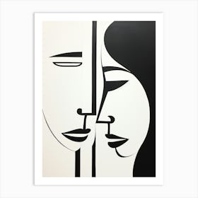 Geometric Block Colour Face Portrait Black & White 1 Art Print