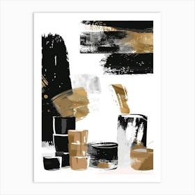 Black And Gold Brush Strokes 22 Art Print