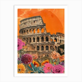 Rome   Floral Retro Collage Style 1 Art Print