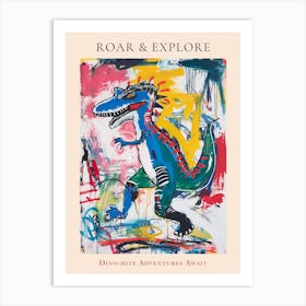 Abstract Paint Splash Primary Colour Dinosaur 6 Poster Art Print