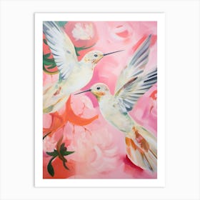 Pink Ethereal Bird Painting Hummingbird 1 Art Print