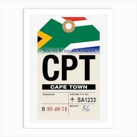 Cape Town (CPT) South Africa Vintage Airline Luggage Tag Art Print