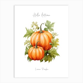 Hello Autumn Lumina Pumpkin Watercolour Illustration 1 Art Print