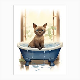 Burmese Cat In Bathtub Botanical Bathroom 2 Art Print