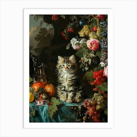 Kitten With Fruit Rococo Inspired 2 Art Print