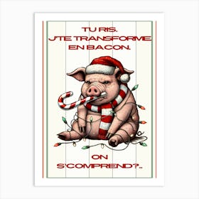 Cochon lumières de Noël blanc Art Print