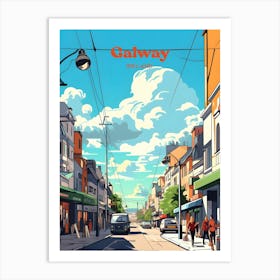 Galway Ireland Streetview Modern Travel Illustration Art Print