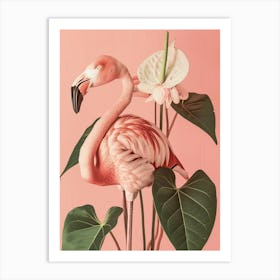 American Flamingo And Anthurium Minimalist Illustration 4 Art Print