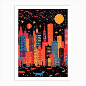 New York City, United States Skyline With A Cat 3 Art Print