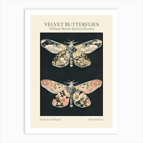 Velvet Butterflies Collection Night Butterflies William Morris Style 6 Art Print