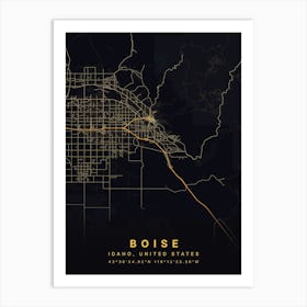 Boise Idaho USA Black And Gold Map Art Print