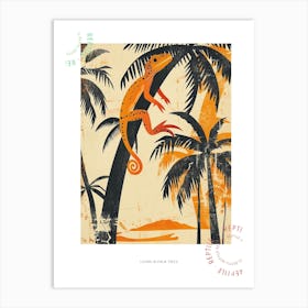 Orange Lizard On The Palm Trees Block Print Poster Art Print