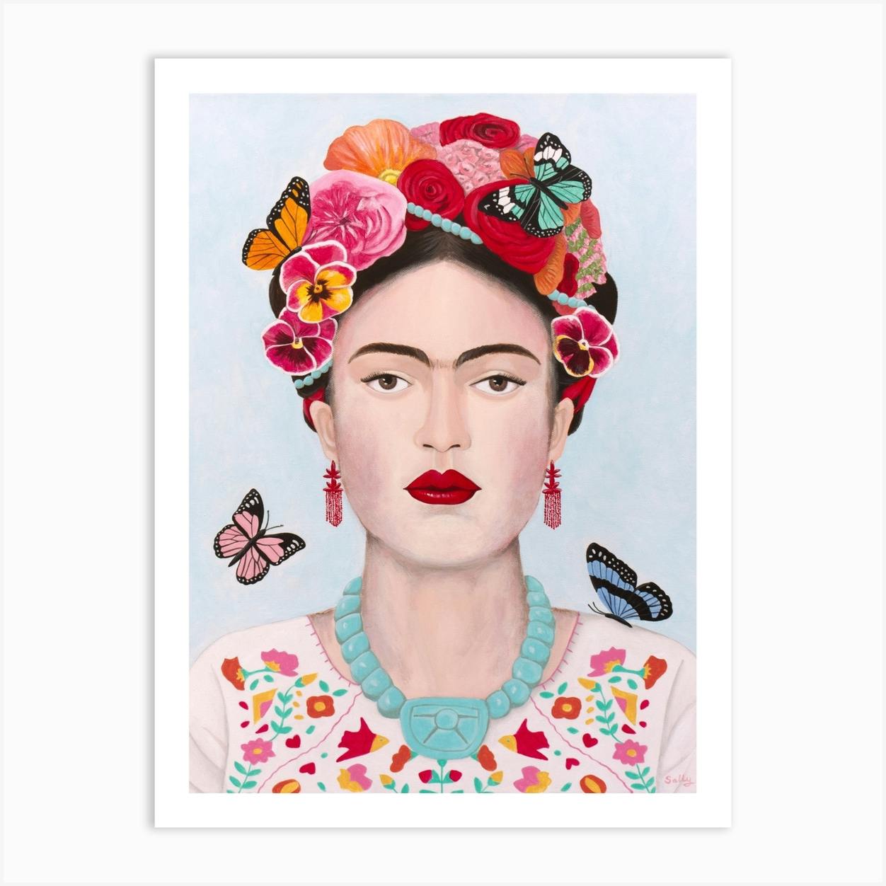 Frida Kahlo With Butterflies Art Print By Sally B - Fy