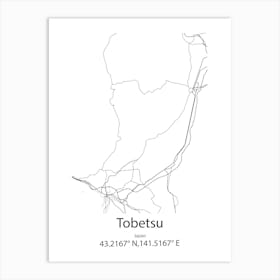 Tobetsu,Japan Minimalist Map Art Print