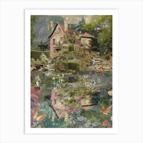 Collage Fairy Village Pond Monet Scrapbook 6 Art Print