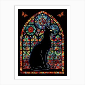 Black Cat In Stained Glass Art Print