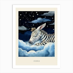 Baby Zebra Sleeping In The Clouds Nursery Poster Art Print