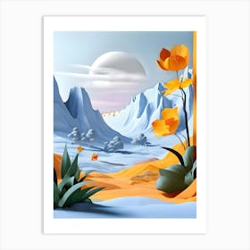 3d Landscape With Flowers Art Print