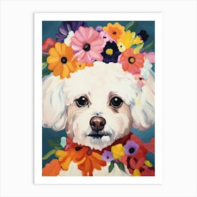 Bichon Frise Portrait With A Flower Crown, Matisse Painting Style 1 Art Print